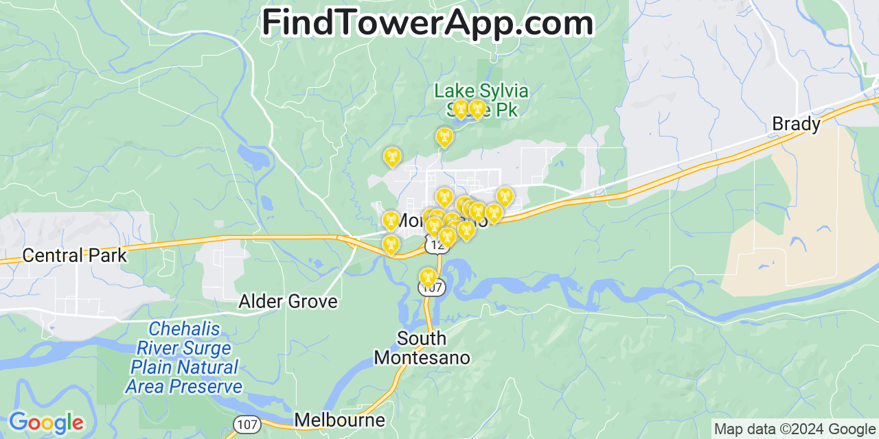 Verizon 4G/5G cell tower coverage map Montesano, Washington