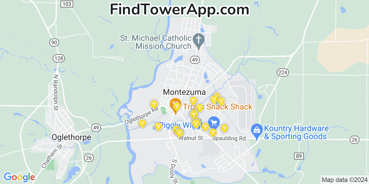 AT&T 4G/5G cell tower coverage map Montezuma, Georgia