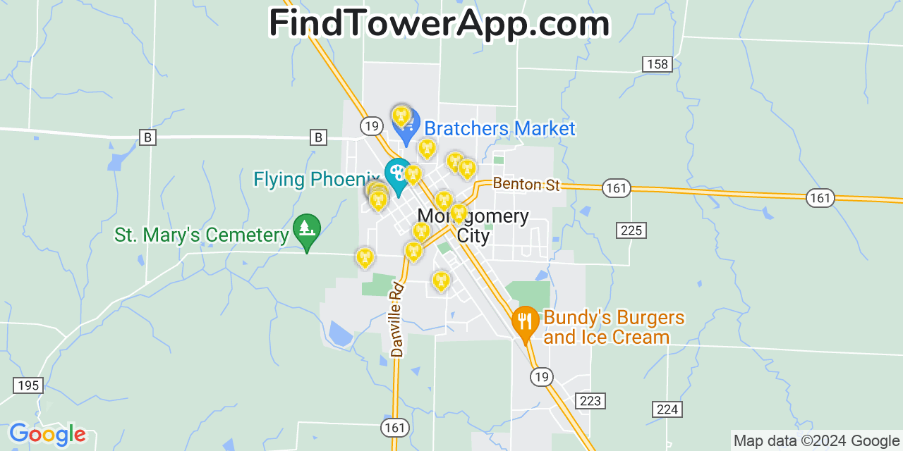 Verizon 4G/5G cell tower coverage map Montgomery City, Missouri