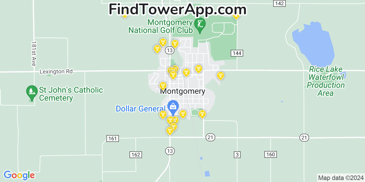 Verizon 4G/5G cell tower coverage map Montgomery, Minnesota