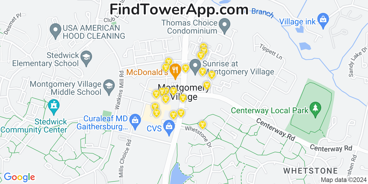 T-Mobile 4G/5G cell tower coverage map Montgomery Village, Maryland