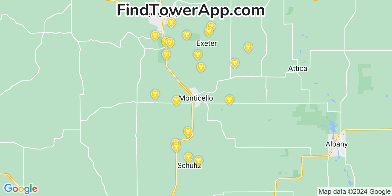 AT&T 4G/5G cell tower coverage map Monticello, Wisconsin