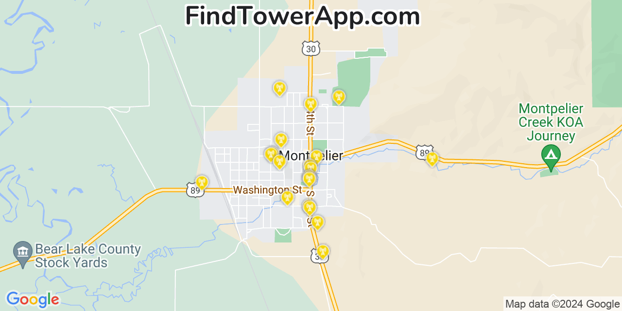 Verizon 4G/5G cell tower coverage map Montpelier, Idaho