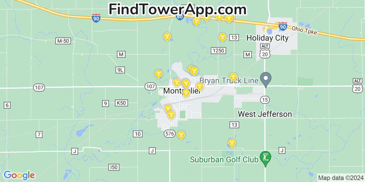 AT&T 4G/5G cell tower coverage map Montpelier, Ohio