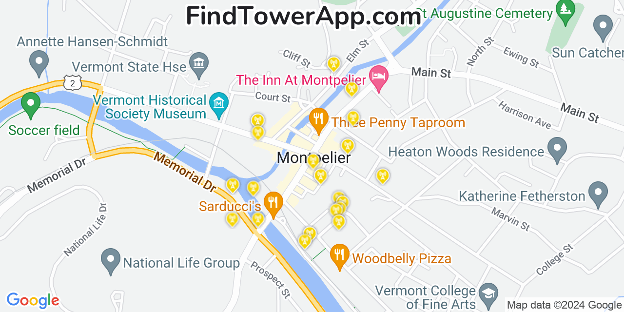 AT&T 4G/5G cell tower coverage map Montpelier, Vermont