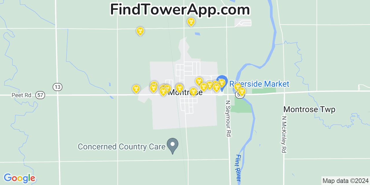 AT&T 4G/5G cell tower coverage map Montrose, Michigan