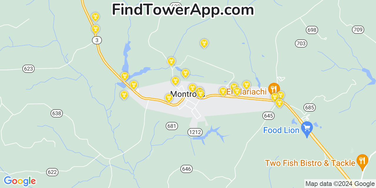 AT&T 4G/5G cell tower coverage map Montross, Virginia