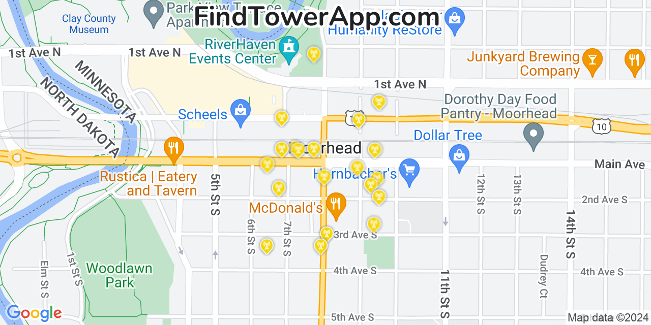 Verizon 4G/5G cell tower coverage map Moorhead, Minnesota