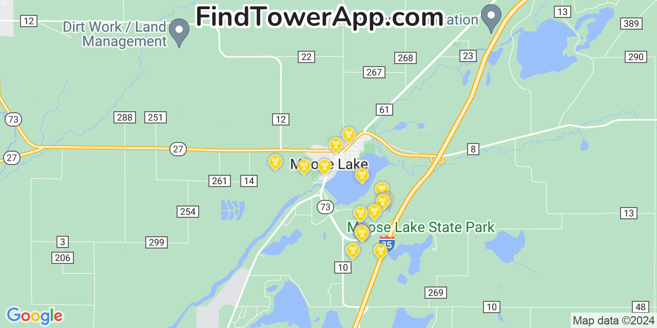 AT&T 4G/5G cell tower coverage map Moose Lake, Minnesota