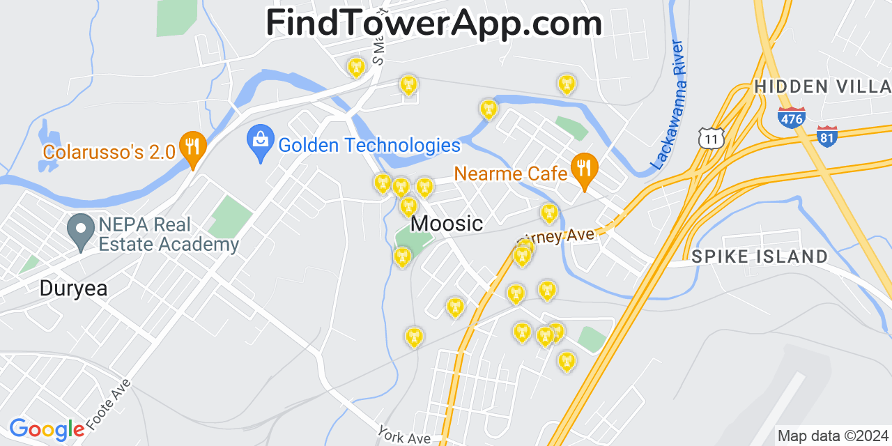 T-Mobile 4G/5G cell tower coverage map Moosic, Pennsylvania