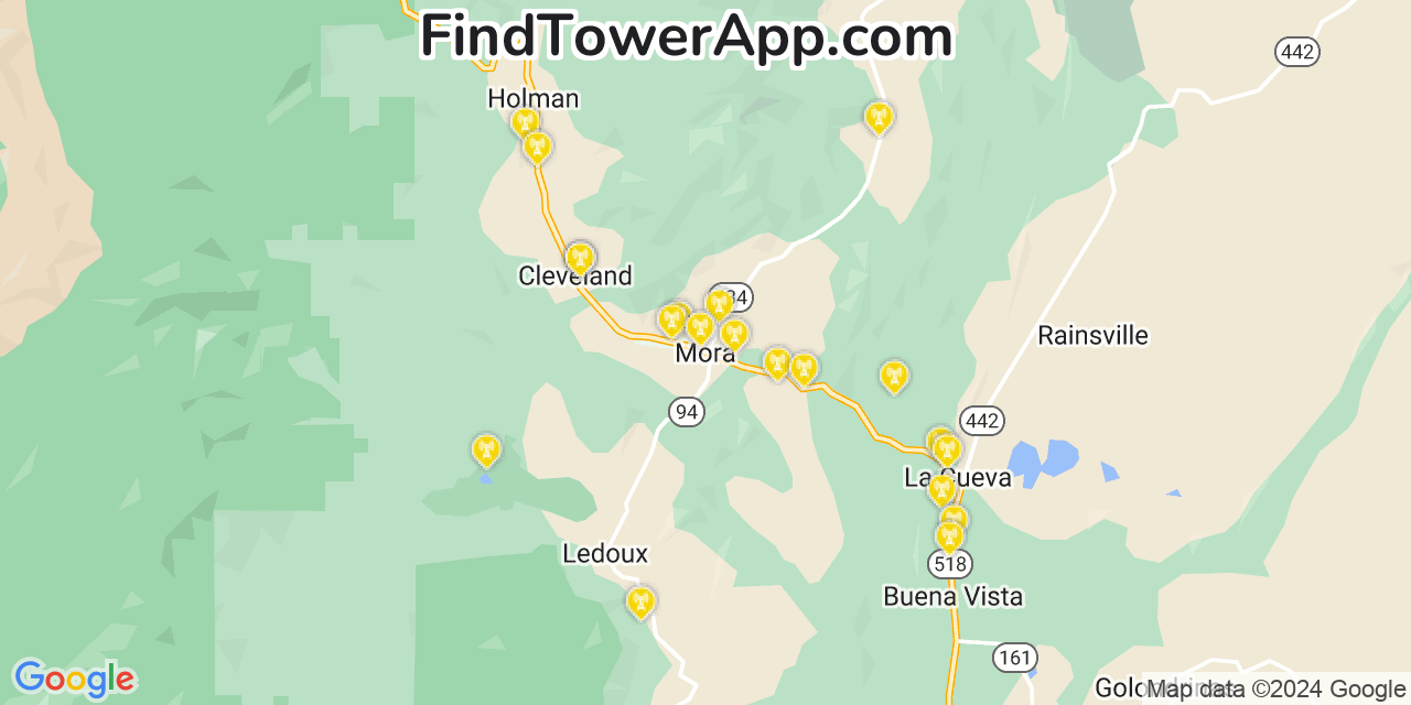 AT&T 4G/5G cell tower coverage map Mora, New Mexico