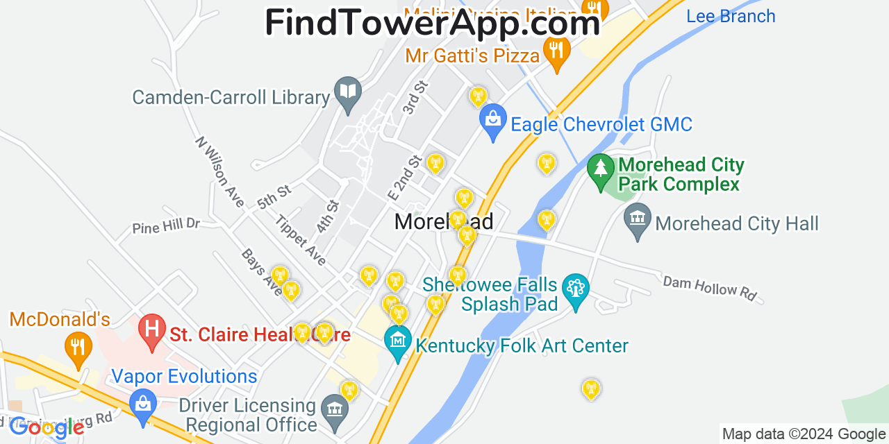 AT&T 4G/5G cell tower coverage map Morehead, Kentucky