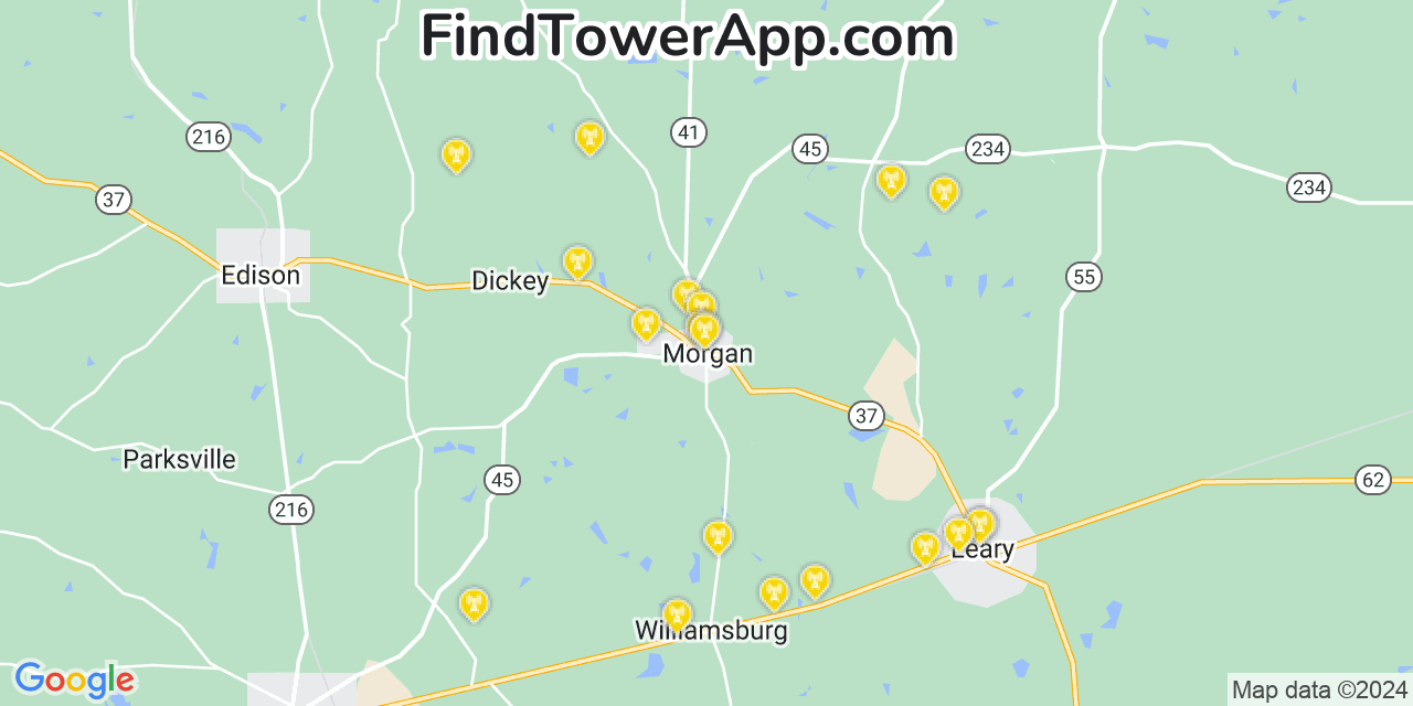 Verizon 4G/5G cell tower coverage map Morgan, Georgia