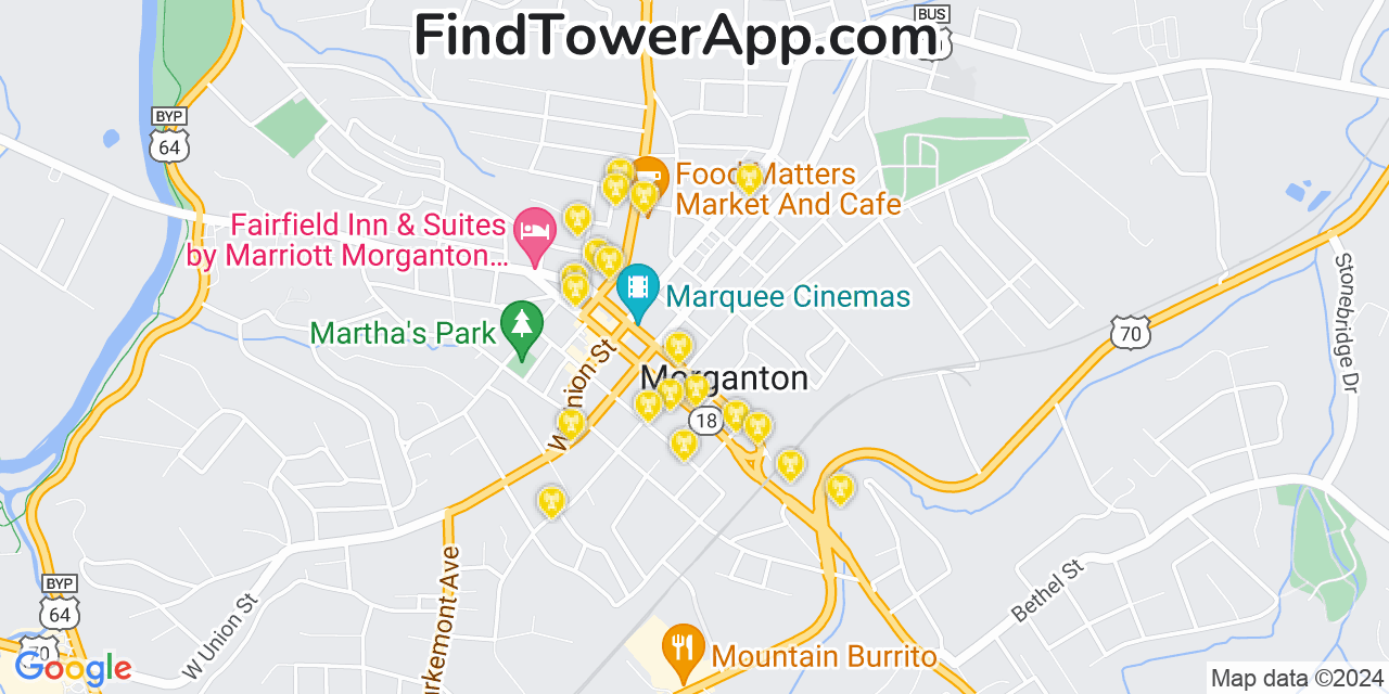 AT&T 4G/5G cell tower coverage map Morganton, North Carolina