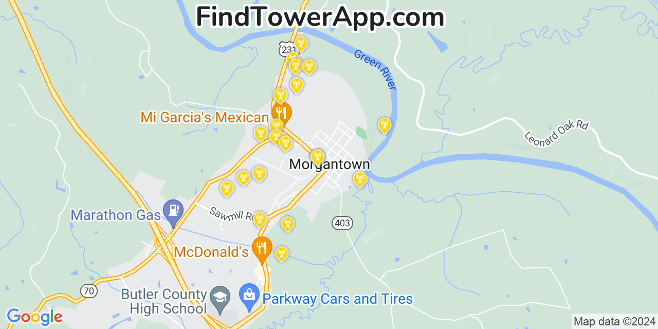 Verizon 4G/5G cell tower coverage map Morgantown, Kentucky