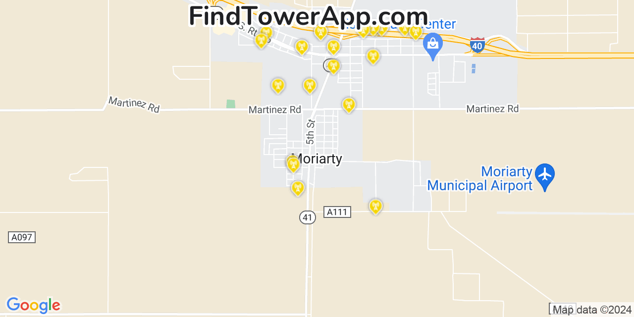 AT&T 4G/5G cell tower coverage map Moriarty, New Mexico