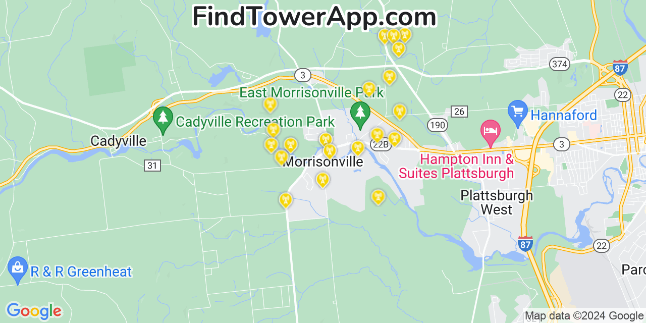 AT&T 4G/5G cell tower coverage map Morrisonville, New York