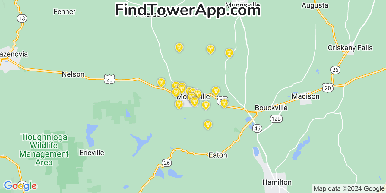 AT&T 4G/5G cell tower coverage map Morrisville, New York