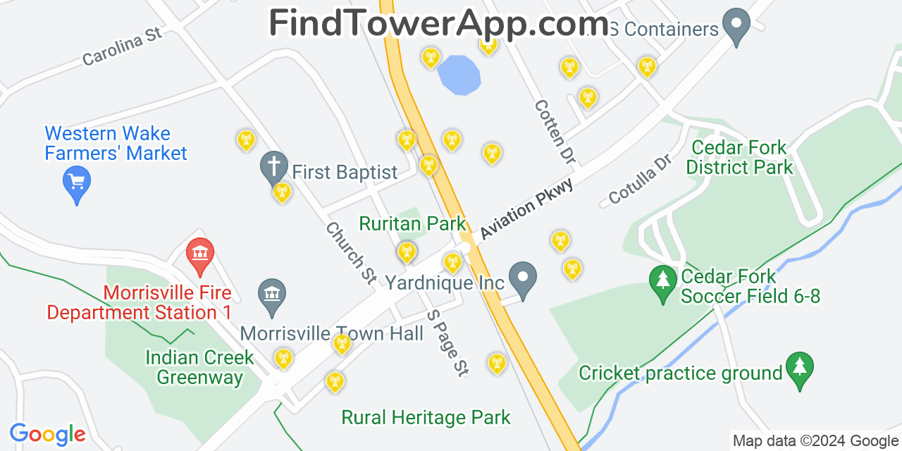 AT&T 4G/5G cell tower coverage map Morrisville, North Carolina