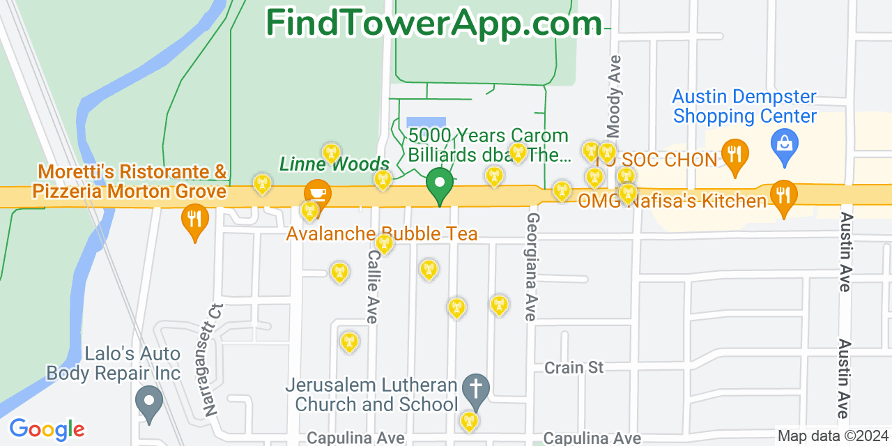 Verizon 4G/5G cell tower coverage map Morton Grove, Illinois