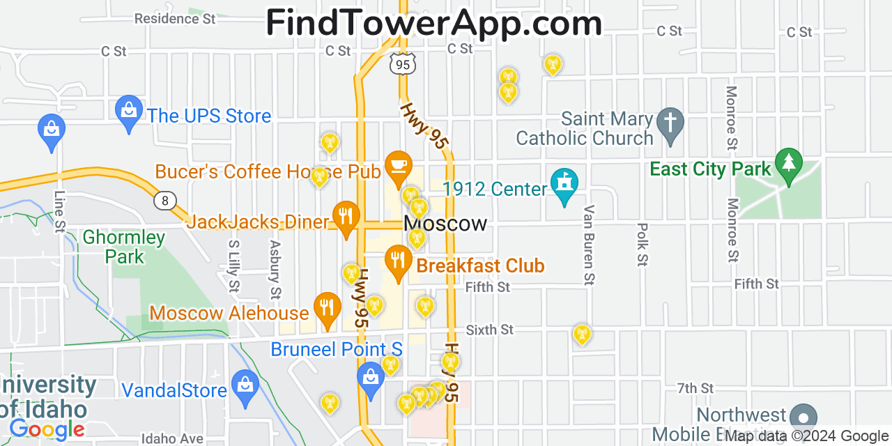 Verizon 4G/5G cell tower coverage map Moscow, Idaho