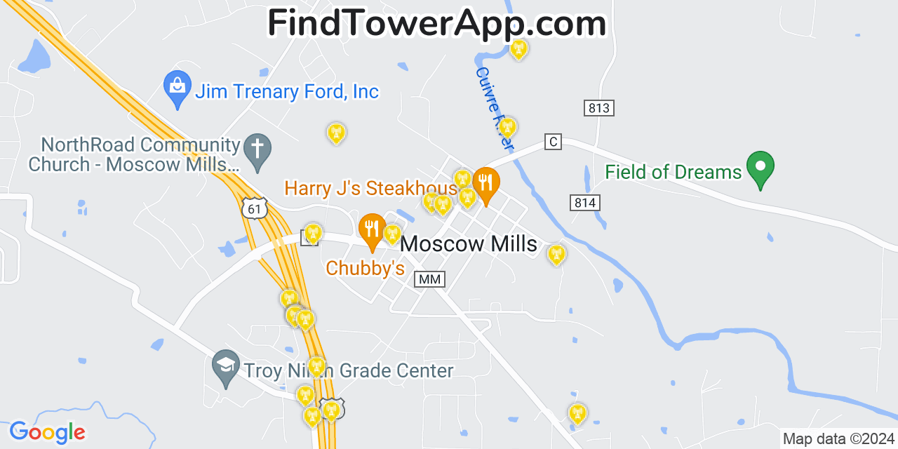 AT&T 4G/5G cell tower coverage map Moscow Mills, Missouri