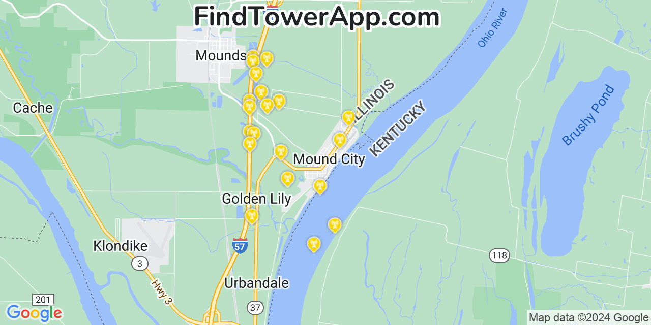 AT&T 4G/5G cell tower coverage map Mound City, Illinois