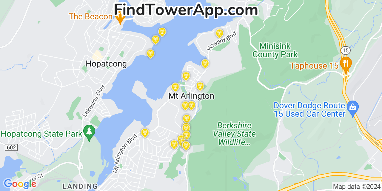 AT&T 4G/5G cell tower coverage map Mount Arlington, New Jersey