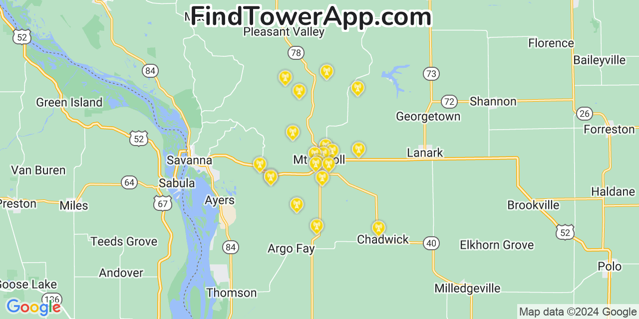 AT&T 4G/5G cell tower coverage map Mount Carroll, Illinois