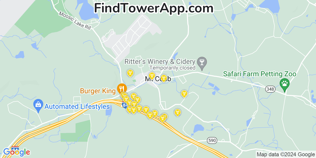 Verizon 4G/5G cell tower coverage map Mount Cobb, Pennsylvania