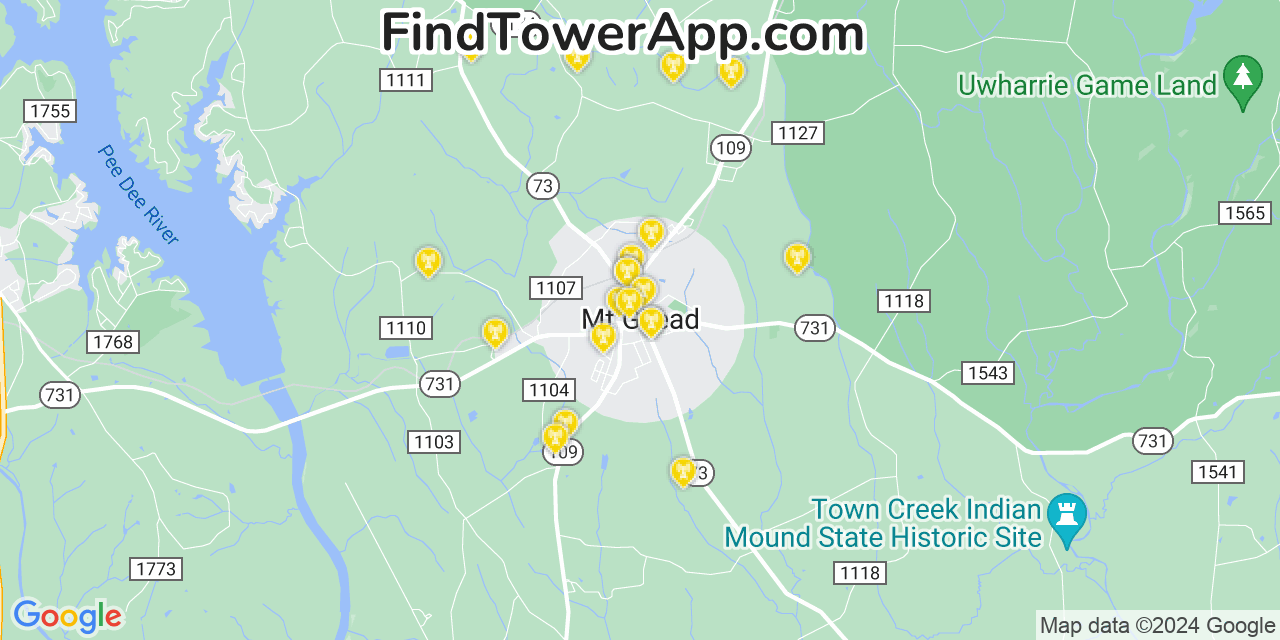 T-Mobile 4G/5G cell tower coverage map Mount Gilead, North Carolina