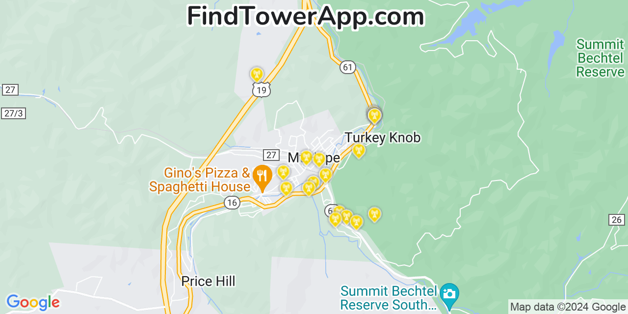 AT&T 4G/5G cell tower coverage map Mount Hope, West Virginia