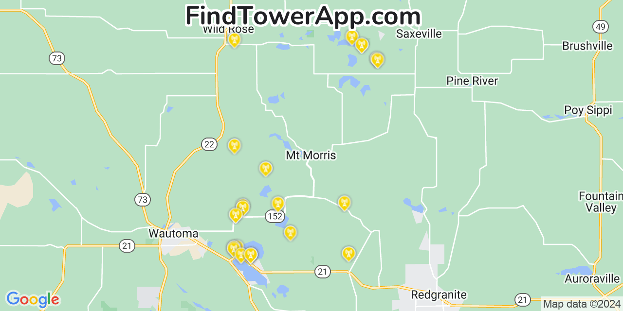 AT&T 4G/5G cell tower coverage map Mount Morris, Wisconsin