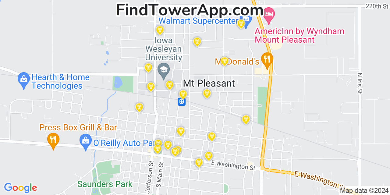 Verizon 4G/5G cell tower coverage map Mount Pleasant, Iowa