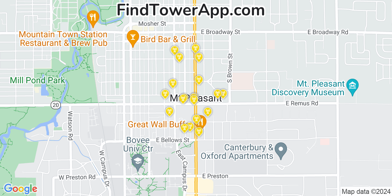 AT&T 4G/5G cell tower coverage map Mount Pleasant, Michigan