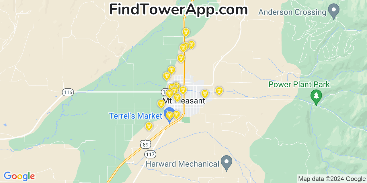 Verizon 4G/5G cell tower coverage map Mount Pleasant, Utah