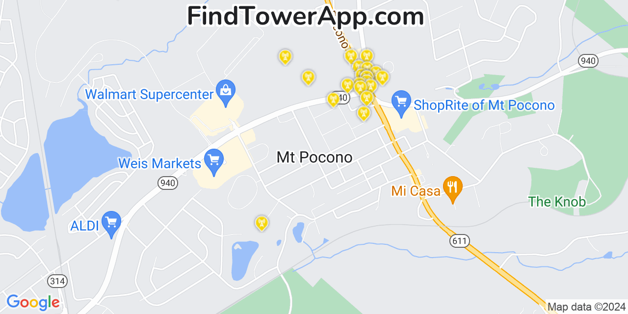 AT&T 4G/5G cell tower coverage map Mount Pocono, Pennsylvania