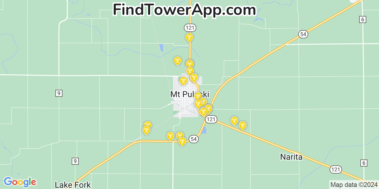 AT&T 4G/5G cell tower coverage map Mount Pulaski, Illinois