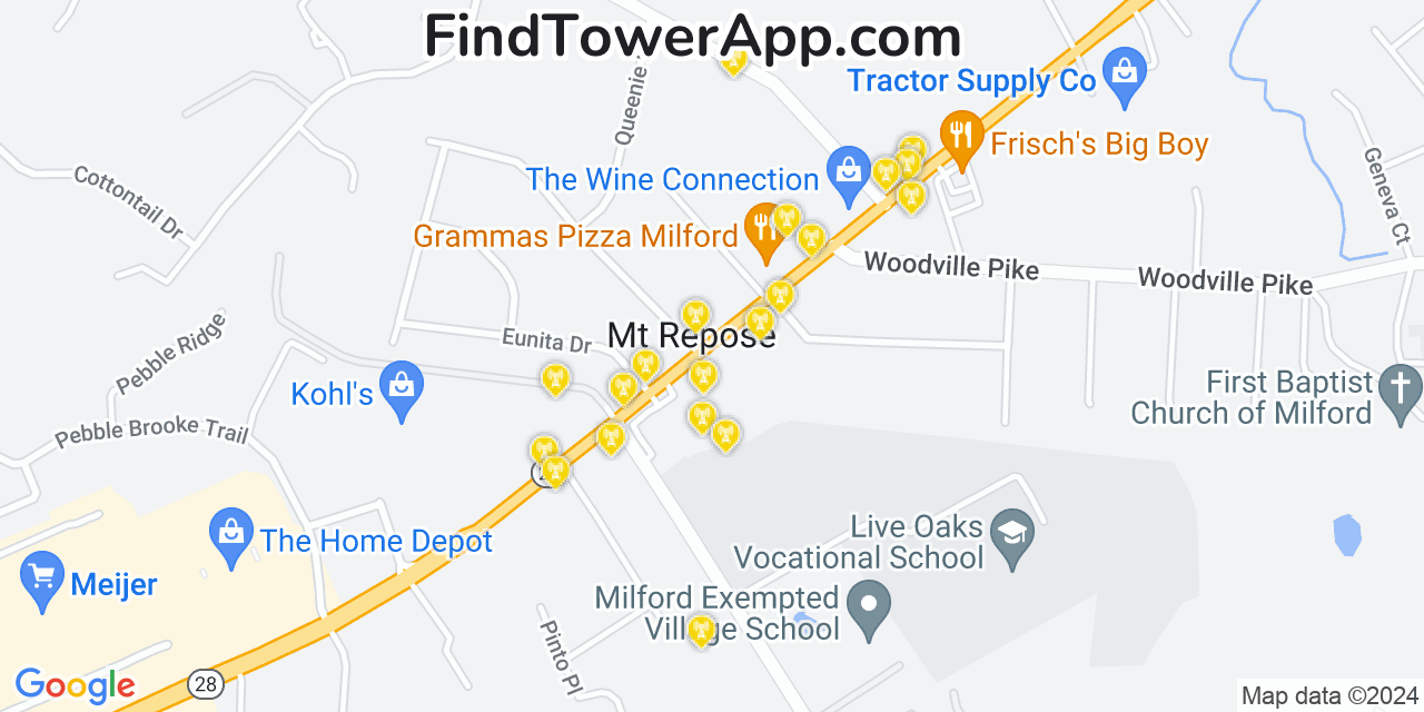 AT&T 4G/5G cell tower coverage map Mount Repose, Ohio