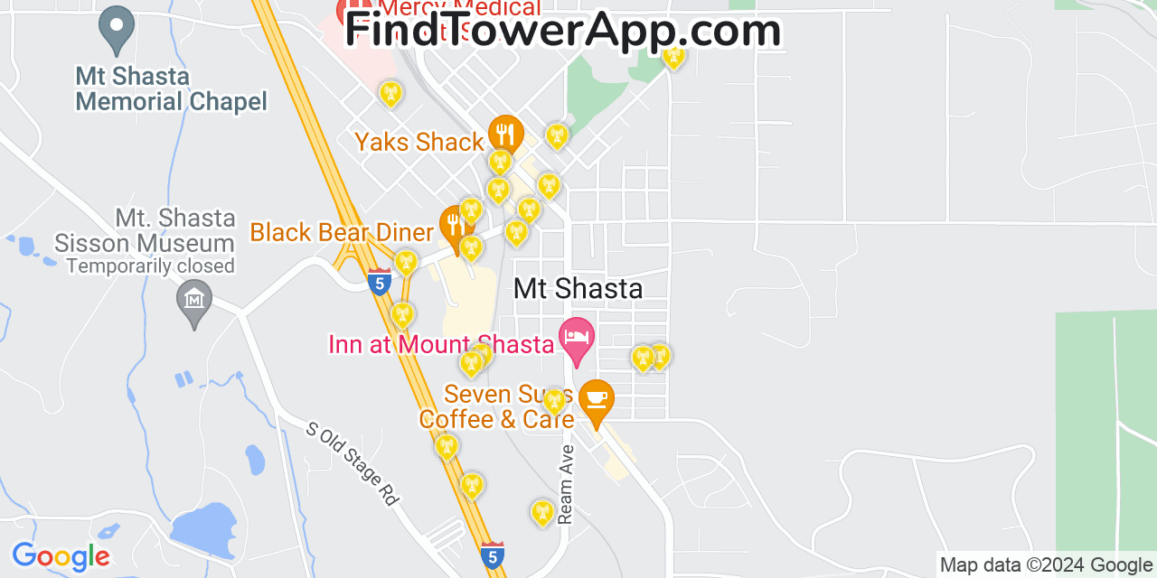 AT&T 4G/5G cell tower coverage map Mount Shasta, California