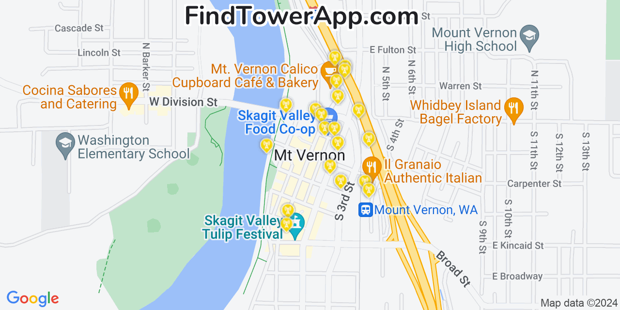 AT&T 4G/5G cell tower coverage map Mount Vernon, Washington