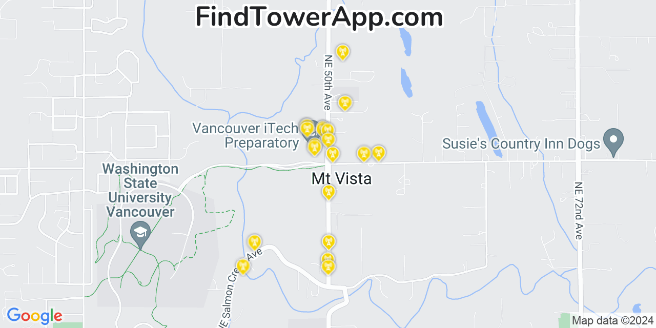 AT&T 4G/5G cell tower coverage map Mount Vista, Washington