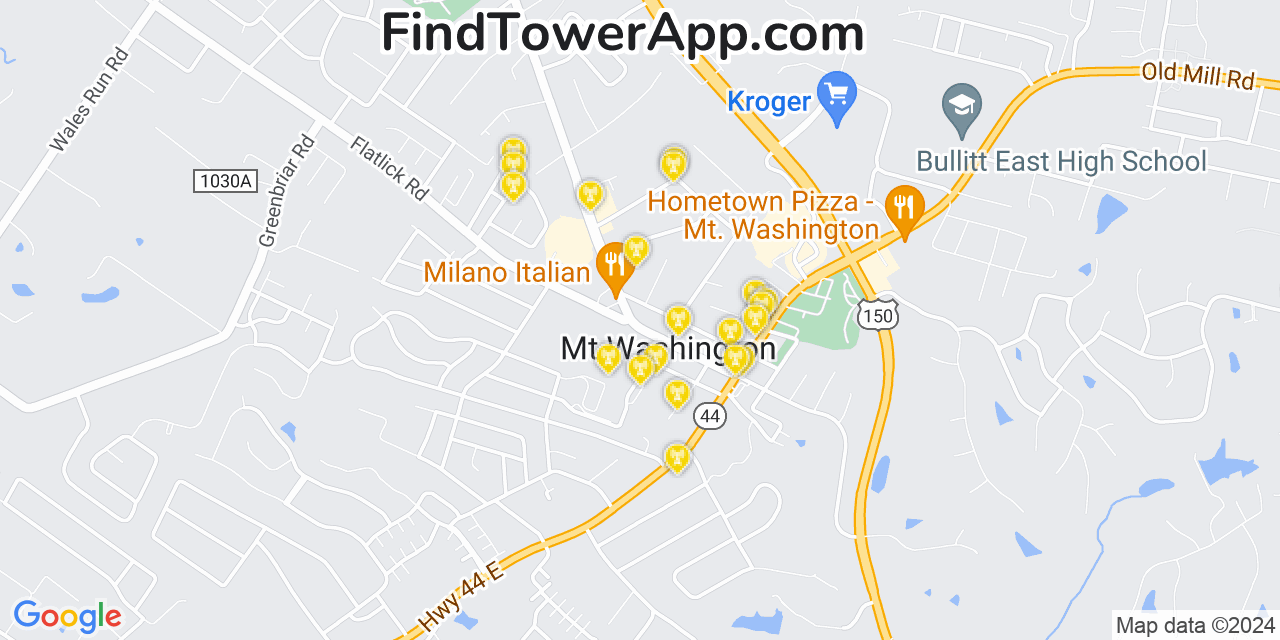 AT&T 4G/5G cell tower coverage map Mount Washington, Kentucky