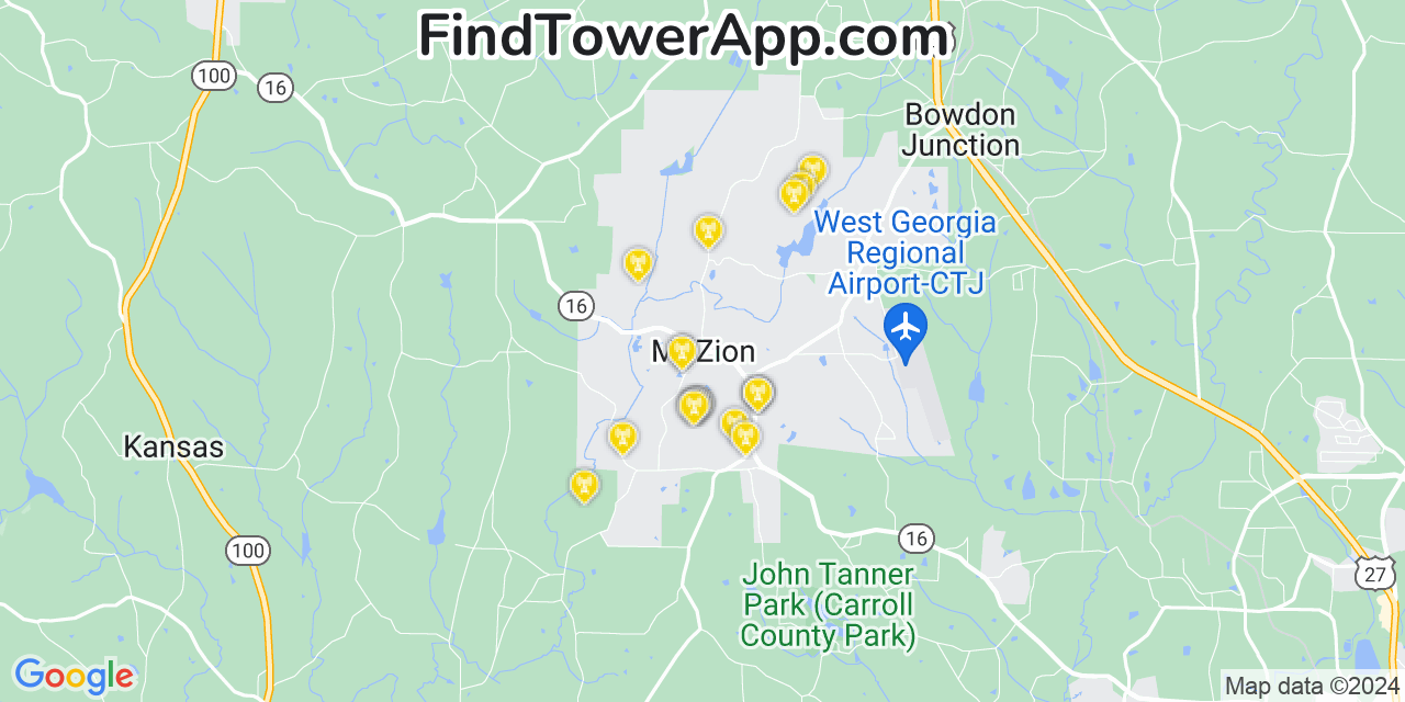 AT&T 4G/5G cell tower coverage map Mount Zion, Georgia