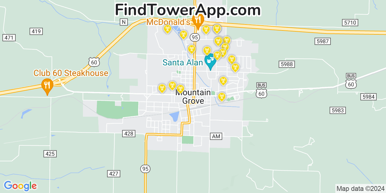 AT&T 4G/5G cell tower coverage map Mountain Grove, Missouri