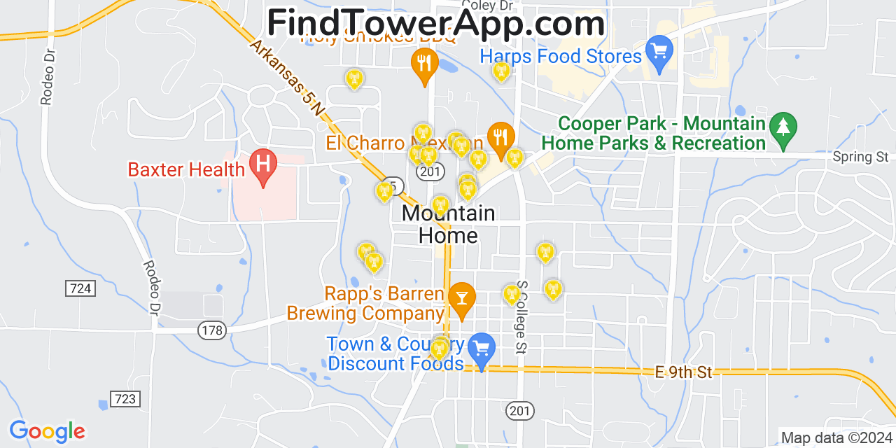 Verizon 4G/5G cell tower coverage map Mountain Home, Arkansas