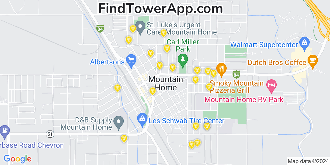 AT&T 4G/5G cell tower coverage map Mountain Home, Idaho