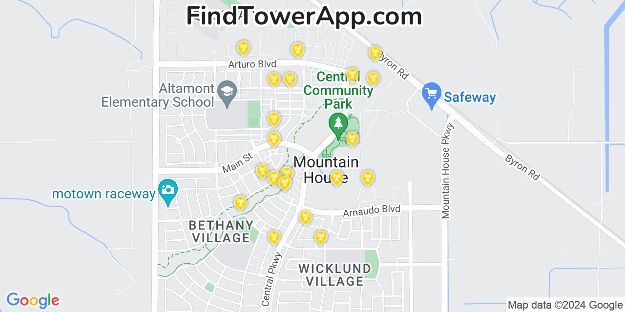 Verizon 4G/5G cell tower coverage map Mountain House, California