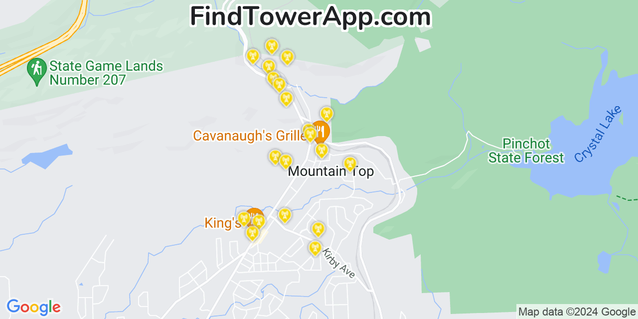 Verizon 4G/5G cell tower coverage map Mountain Top, Pennsylvania