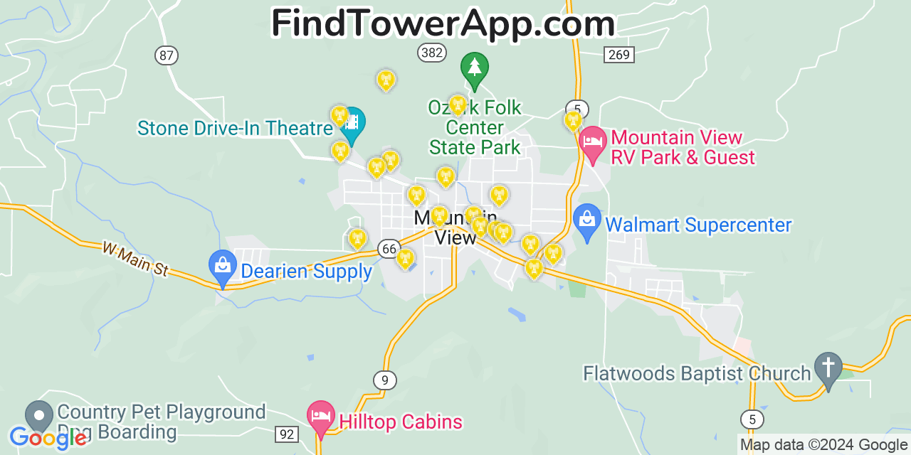 AT&T 4G/5G cell tower coverage map Mountain View, Arkansas